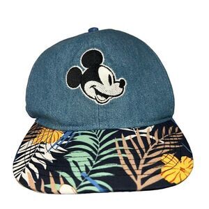 Disney Mickey Mouse Denim Hawaiian Floral Print Strap Back Hat Youth OS